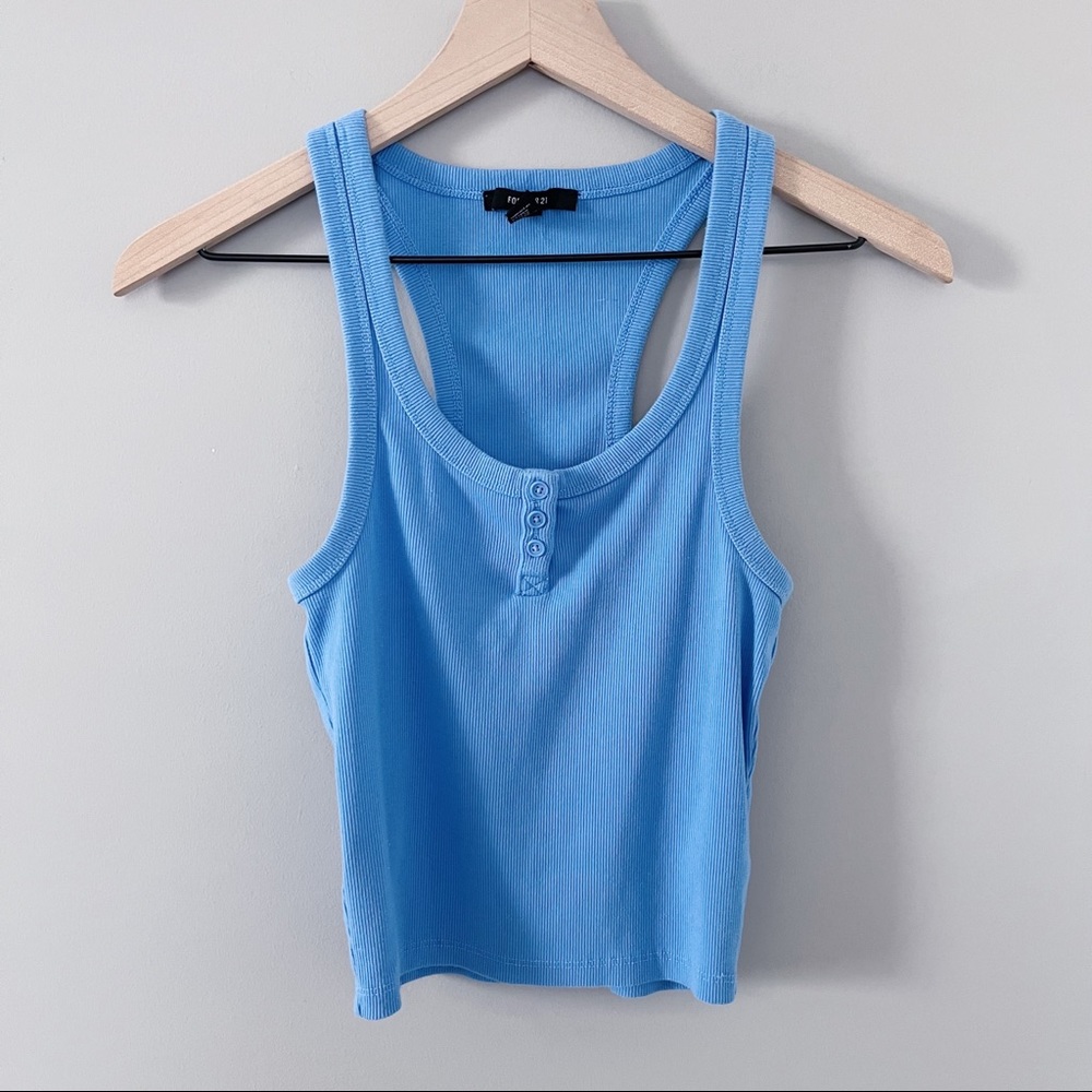 blue ribbed tank top